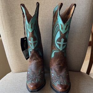 J.B. Dillon Brown and Teal women Cowboy Boots